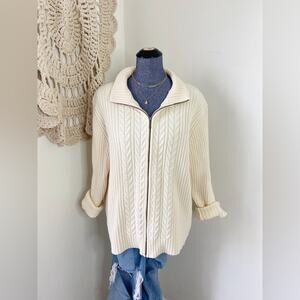 Vintage Cream Cable Knit Zip-Front Sweater